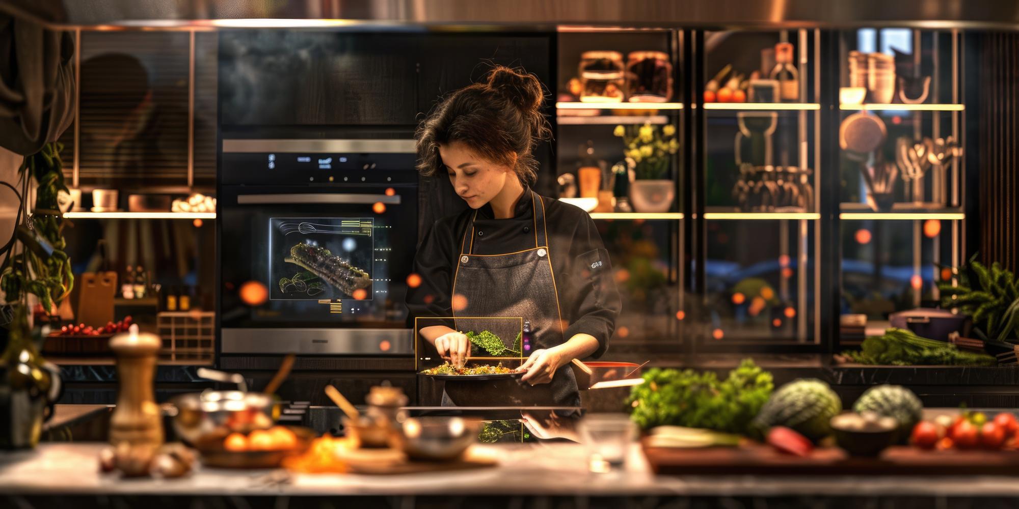 Cucina dello studio con pannelli scuri e attrezzature